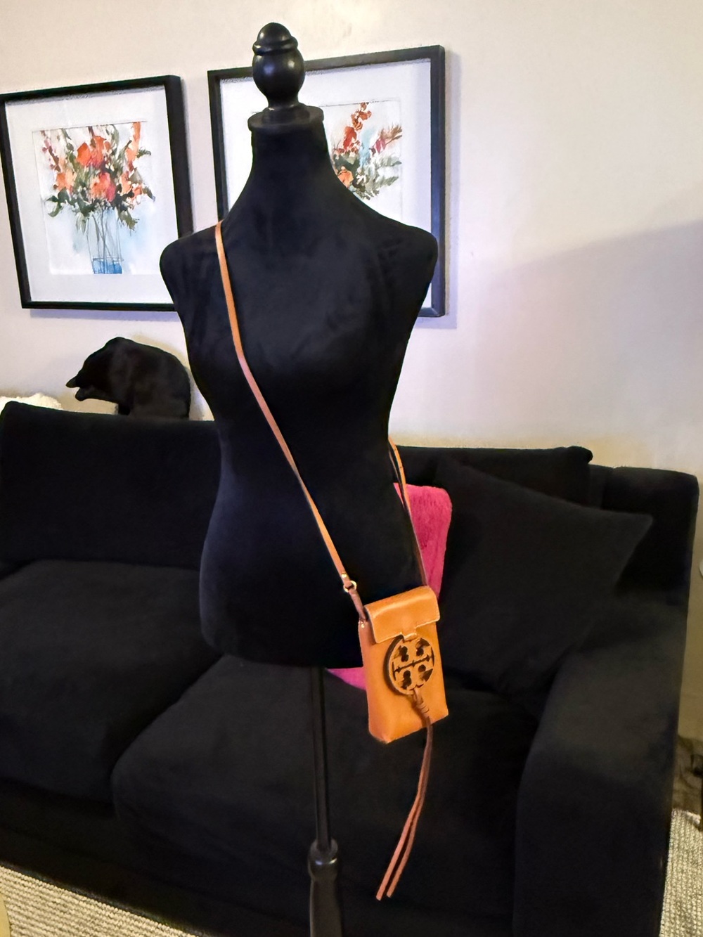 Tory Burch Caramel Leather Mini Crossbody with Logo Cutout
